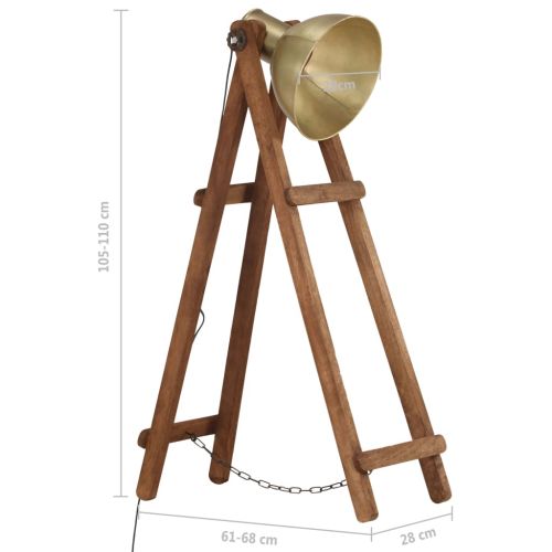 Подова лампа, месинг, E27, мангово дърво масив