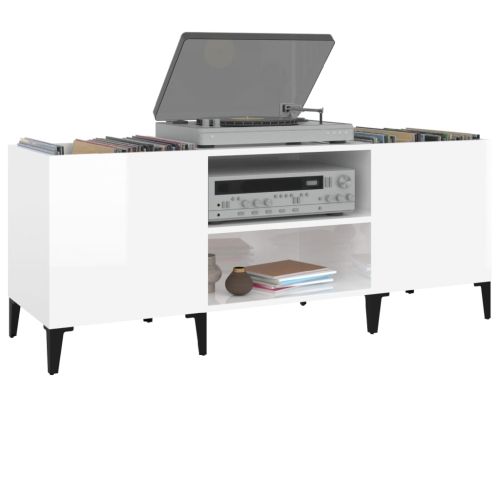 Шкаф за грамофонни плочи бял 121x38x48 см инженерно дърво