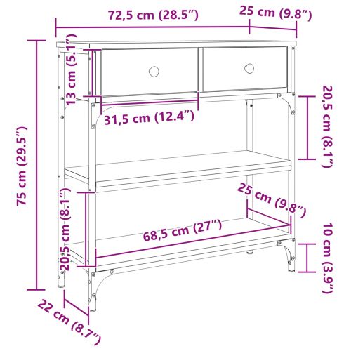 Конзолна маса Старо дърво 72.5 x 25 x 75 см Инженерно дърво