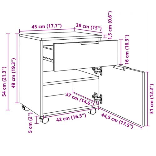 Мобилен архивен шкаф с опушен дъб 45x38x54 см инженерно дърво