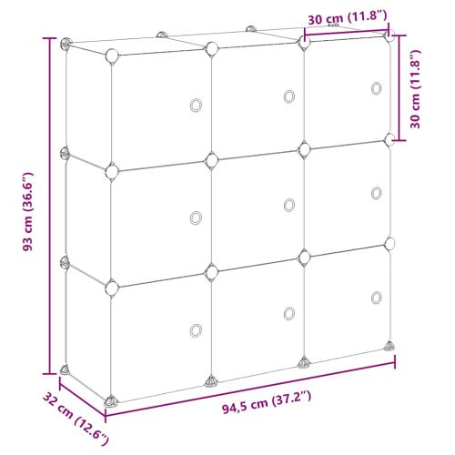 Органайзер за съхранение тип куб с 9 куба и вратички, прозрачен PP