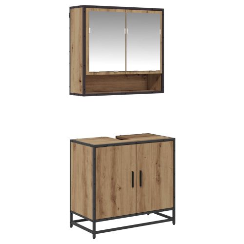 Комплект мебели за баня с рафт 2 pcs Дъб Инженерно дърво