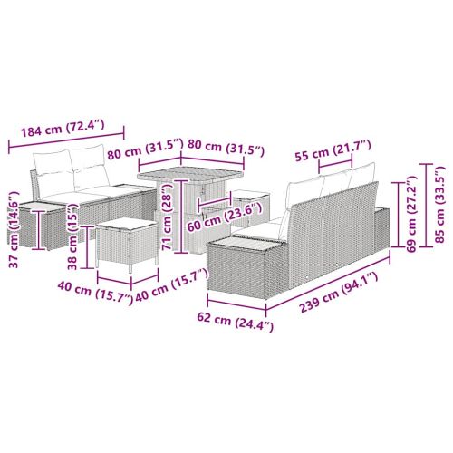 Градински Софа Комплект 8 pcs Бежово полиратан