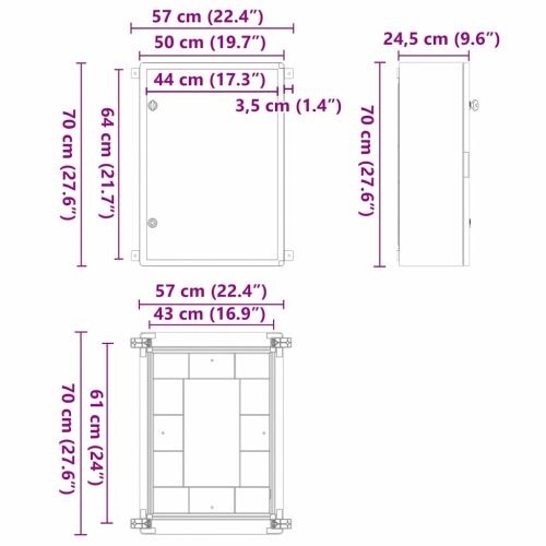 Контролен шкаф Сив 50 x 24,5 x 70 см ABS пластмаса