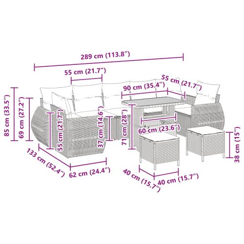 Градински Софа Комплект 10 pcs Черно полиратан