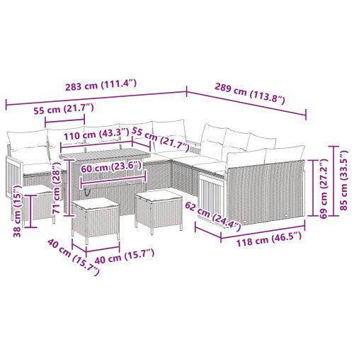 Градински Софа Комплект с възглавница 14 pcs Черно