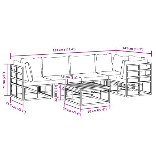 Градински Софа Комплект с възглавница 6 pcs Черно Алуминий
