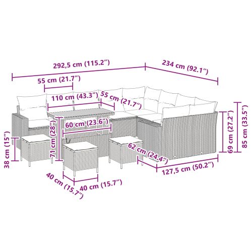Градински Софа Комплект 13 pcs Черно полиратан