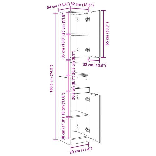 Шкаф за баня Черен дъб 32 x 34 x 188,5 см Инженерно дърво