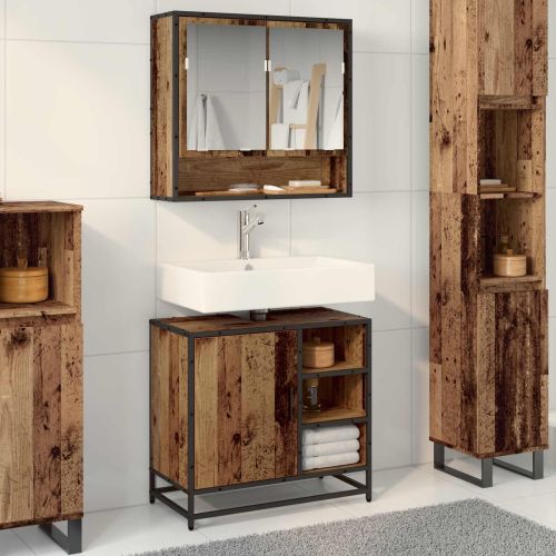 Комплект мебели за баня 2 pcs Старо дърво Инженерно дърво