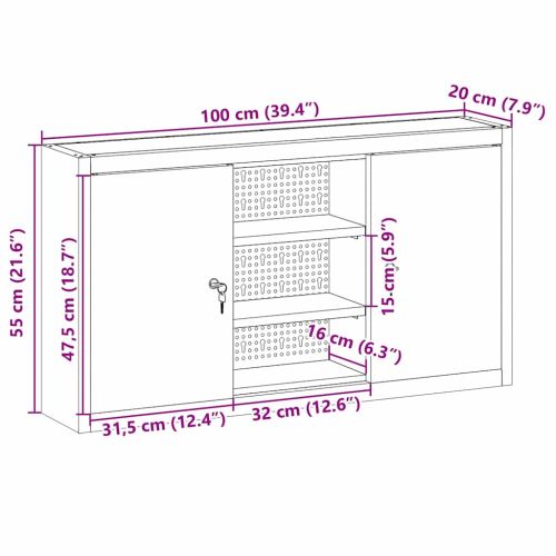 Шкаф за инструменти с рафт Черен и Сив 50 x 20 x 55 см