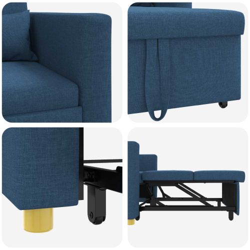 Разтегателен диван с единично легло Синьо 90 x 165 x 87 см