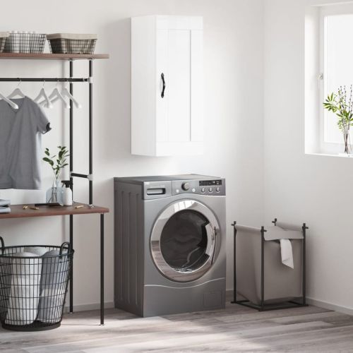 Стенен шкаф, бял гланц, 34,5x34x90 см, инженерно дърво