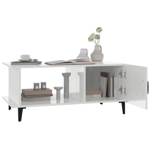 Кафе маса, бял гланц, 90x50x40 см, инженерно дърво