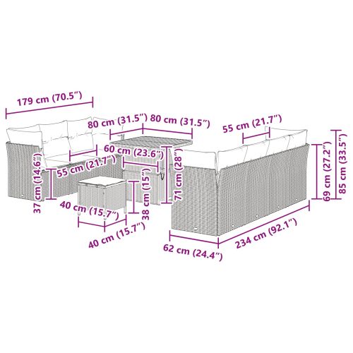 Градински Софа Комплект с възглавница 10 pcs Черно