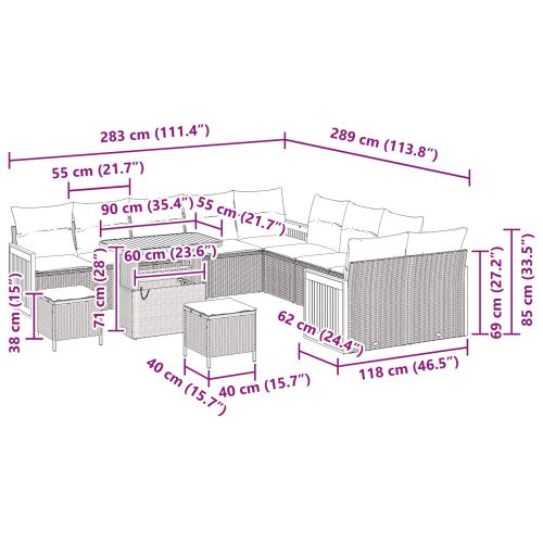 Градински Софа Комплект с възглавница 13 pcs Черно
