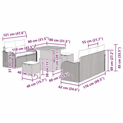 Градински Софа Комплект с възглавница 8 pcs Бежово полиратан