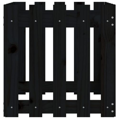 Градинска кашпа с дизайн на ограда черна 50x50x50 см бор масив