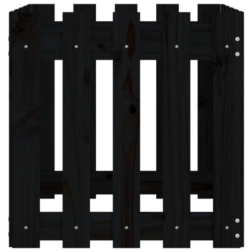 Градинска кашпа с дизайн на ограда черна 50x50x50 см бор масив