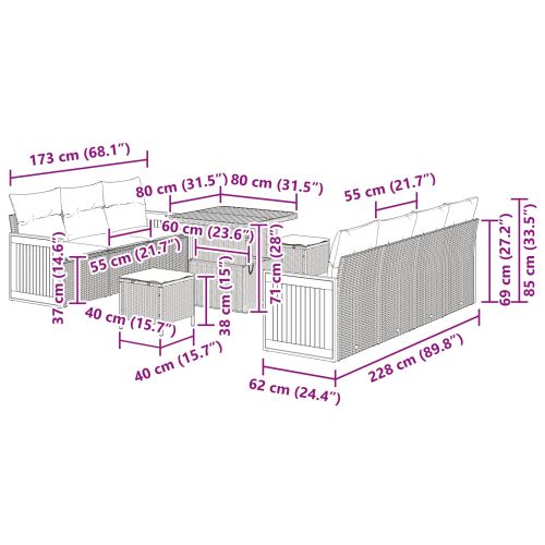 Градински Софа Комплект с възглавница 10 pcs Черно