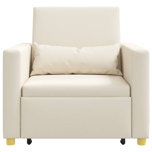 Разтегателен диван с единично легло Кремаво бяло текстил