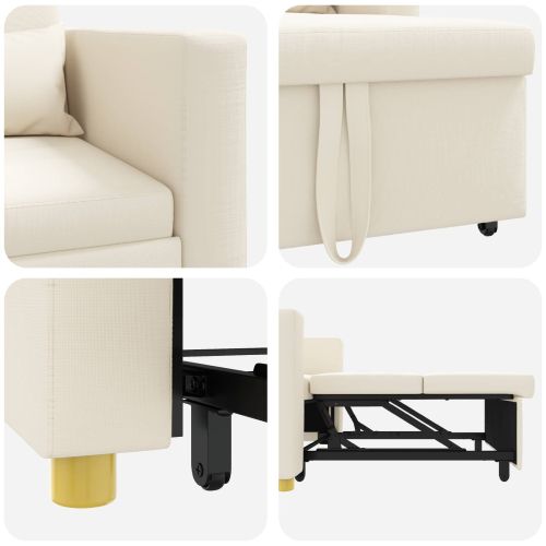 Разтегателен диван с единично легло Кремаво бяло текстил