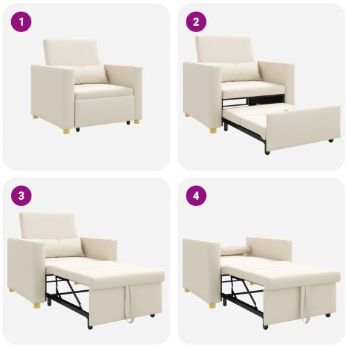 Разтегателен диван с единично легло Кремаво бяло текстил