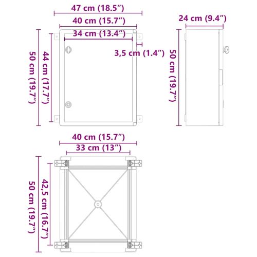 Контролен шкаф Сив 40 x 24,5 x 50 см ABS пластмаса