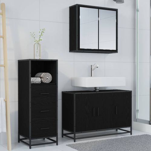 Комплект мебели за баня с рафт 3 pcs Черния дъб Инженерно дърво