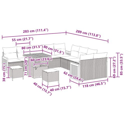 Градински Софа Комплект с възглавница 17 pcs Черно полиратан