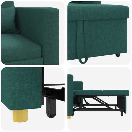 Разтегателен диван с единично легло Тъмнозелено текстил