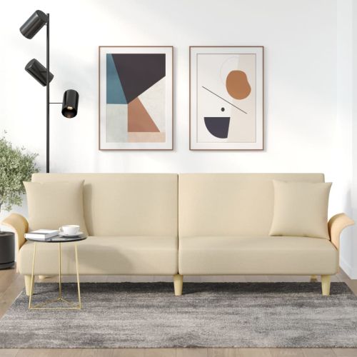 Разтегателно канапе с подлакътници, кремаво, плат