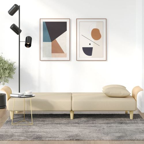 Разтегателно канапе с подлакътници, кремаво, плат