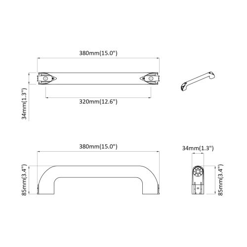 Дръжка Едноцветен 2 pcs Черно 380 x 34 x 85 мм Алуминий и PP