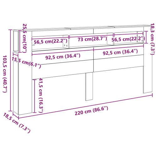 LED глава Черния дъб 220 x 18,5 x 103,5 см Инженерно дърво