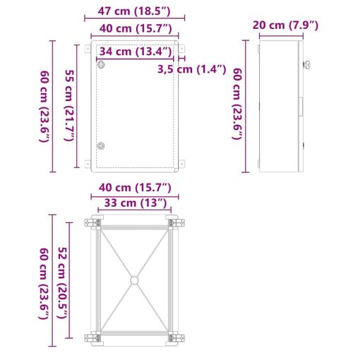 Контролен шкаф Сив 47 x 20 x 60 см ABS пластмаса