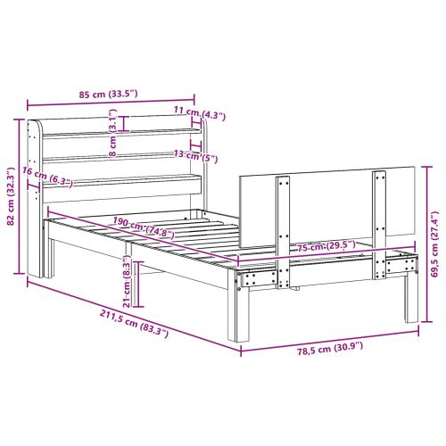 Рамка за легло 2 pcs Кафяво с восъчно покритие Солиден бор