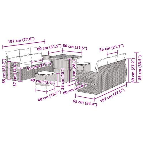 Градински Софа Комплект с възглавница 9 pcs Бежово полиратан