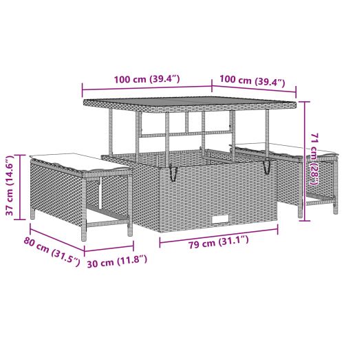 Градински Софа Комплект с възглавница 13 pcs Черно полиратан