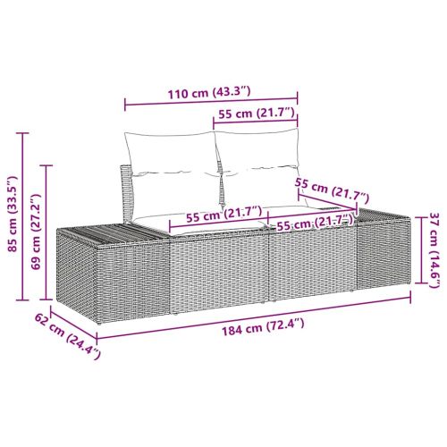 Градински Софа Комплект с възглавница 9 pcs Бежово полиратан