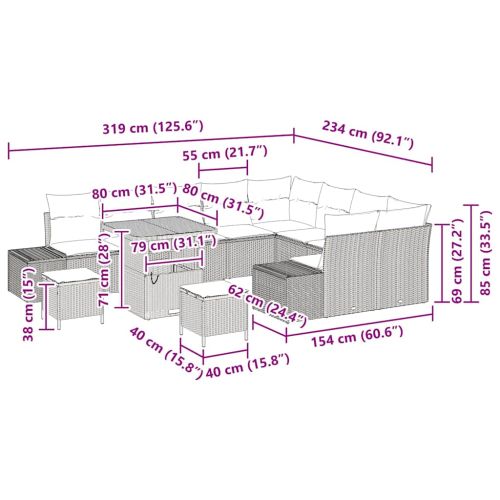 Градински Софа Комплект с възглавница 12 pcs Бежово полиратан