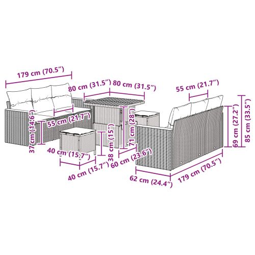Градински Софа Комплект 9 pcs Черно полиратан