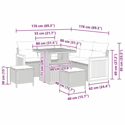 Градински Софа Комплект с възглавница 8 pcs бежово и кремаво