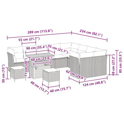 Градински Софа Комплект с възглавница 12 pcs Черно