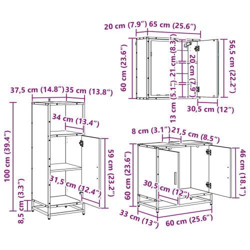 Комплект мебели за баня с рафт 3 pcs Черния дъб Инженерно дърво