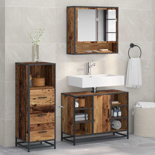 Комплект мебели за баня 3 pcs Старо дърво Инженерно дърво