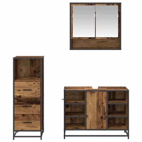Комплект мебели за баня 3 pcs Старо дърво Инженерно дърво