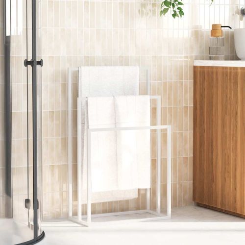 Свободностояща поставка за кърпи, бяла, 48x24x79 см, желязо