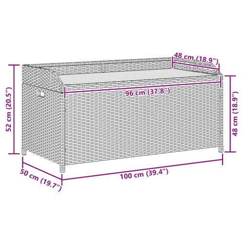 Пейка за съхранение сива 100x50x52 см полиратан и акация