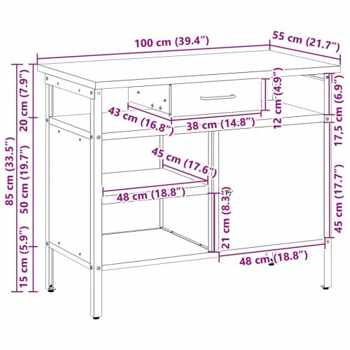 Работна маса с чекмедже с рафт Черен и Сив 100 x 55 x 85 см